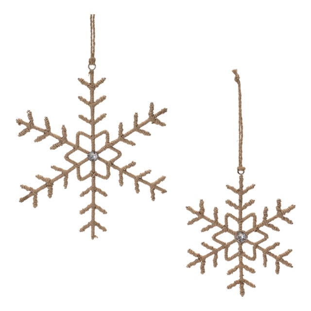 Jute Wrapped Metal Snowflake Oranment (Set of 12) For Sale
