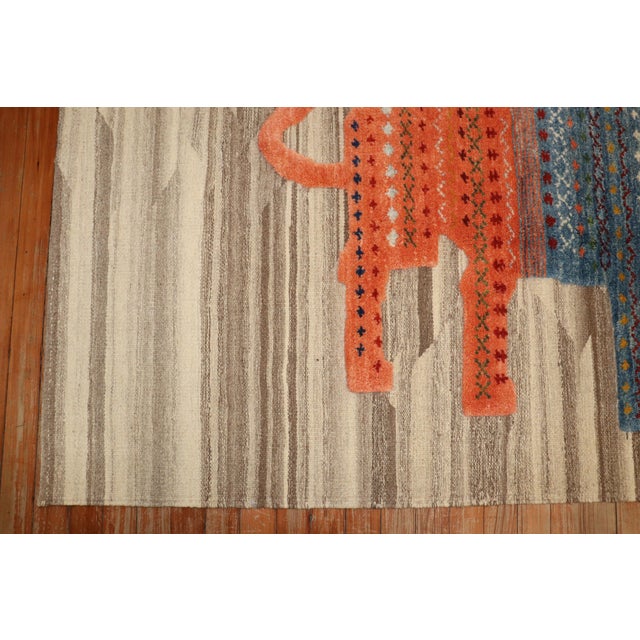 Zabihi Collection Persian Souf Kilim Modern - 3'11" x 4'5" For Sale - Image 4 of 8