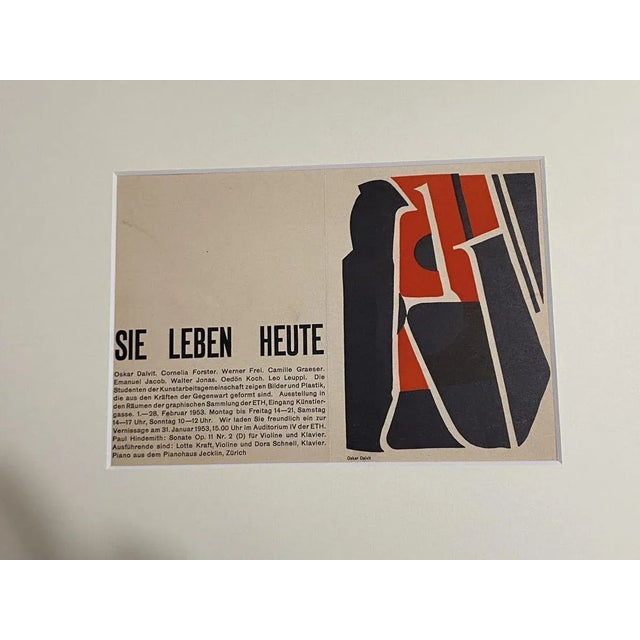 Invitation to an exhibition is an original woodcut on paper realized by Oscar Dalvit (1911-1975). Passepartout including:...