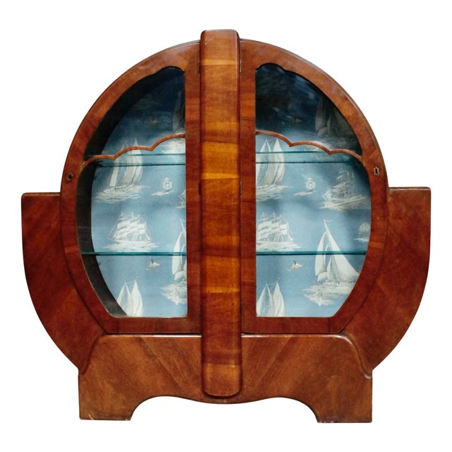 Art Deco Walnut Circular Shouldered Cabinet, 1920s For Sale
