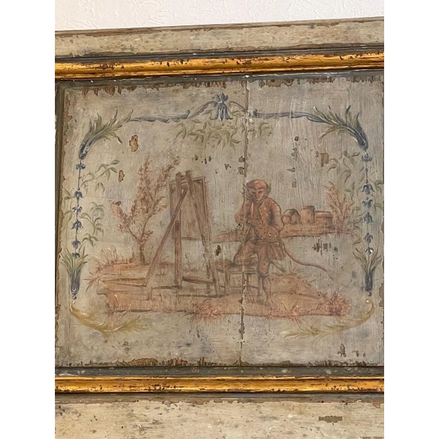 19th Century French Painted Trumeau Mirror with Monkey Scene For Sale - Image 4 of 7