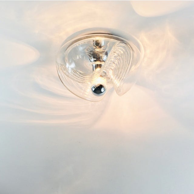 Metal 1 of 2 XL Space Age Mid-Century Glass Ceiling Light/Flush Mount Wave/Futura Model by Koch & Lowy for Peill & Putzler, Germany, 1970s For Sale - Image 7 of 14