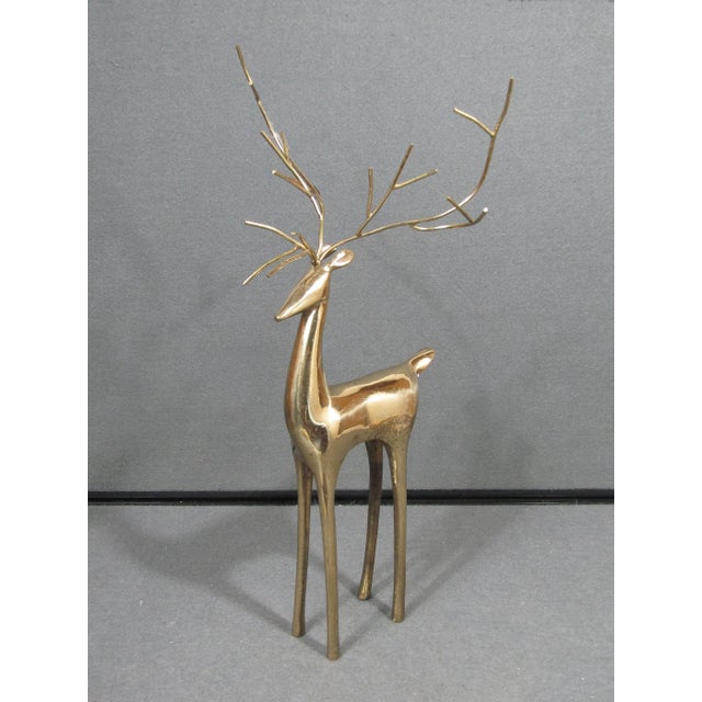 Vintage 16" Brass-Tone Modernist Deer Stag Sculpture With Branch Antlers For Sale In Austin - Image 6 of 12