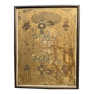 Antique Chinese Silk Embroidery Panels Framed For Sale