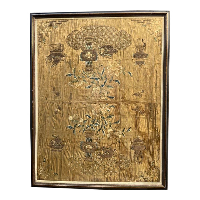Antique Chinese Silk Embroidery Panels Framed For Sale