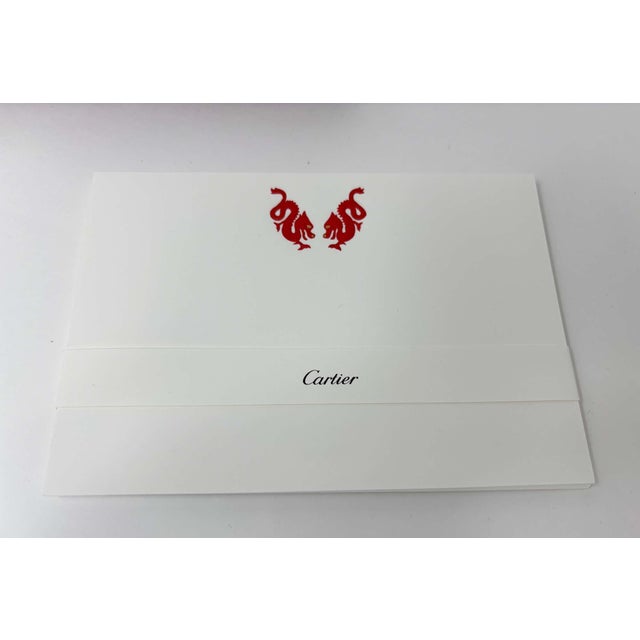 Paper Cartier Red Chinese Dragons Card and Envelope Set in Luxury Box Desk Stationery For Sale - Image 7 of 9
