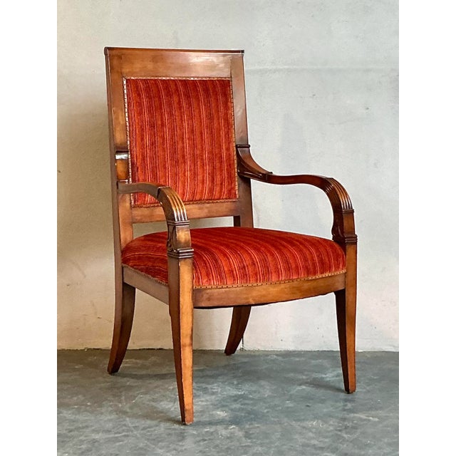 Late 20th Century Vintage Regency Red Striated Empire Arm Chair For Sale - Image 5 of 7