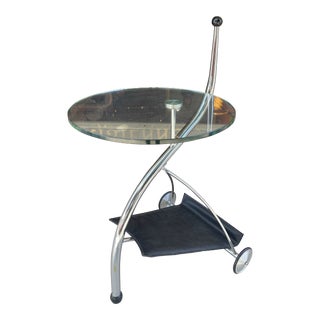 Mid-Century Italian Chrome, Glass and Leather Martini Cart For Sale