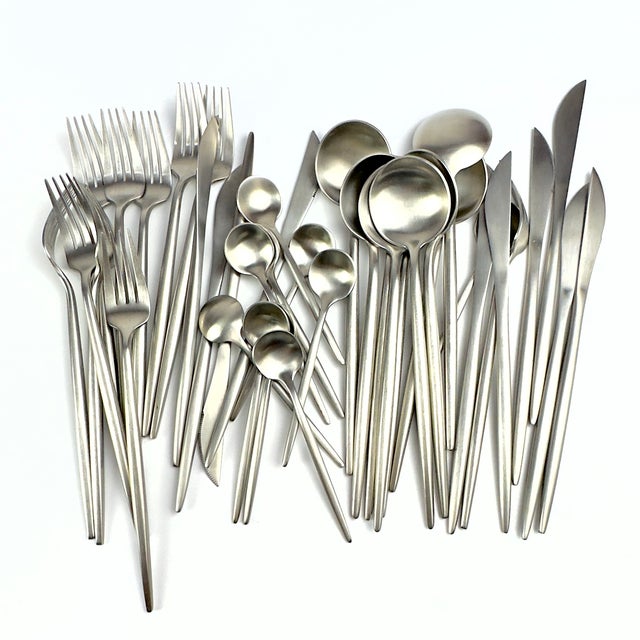 Silver Contemporary Vintage Style Brushed Stainless Steel Cutlery Set by Rosseta Home - Place Settings for 10 / 40 Pieces For Sale - Image 8 of 8