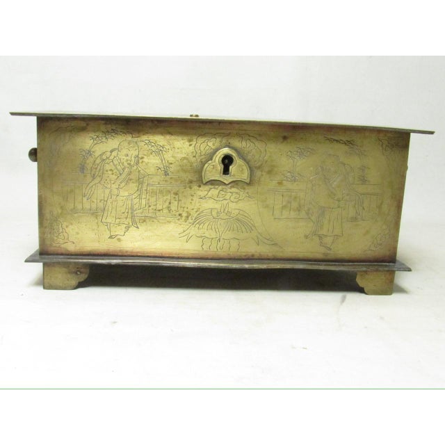 Chinese Antique Chinese Engraved Brass Box For Sale - Image 3 of 12