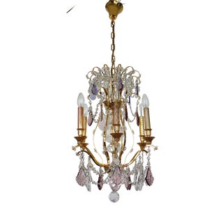 24K Gold-Plated Brass and Lead Crystal Chandelier, 1970s For Sale