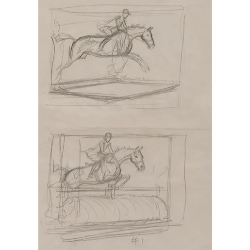 Two Pencil Sketches, Two Show Jumpers II Art: 7" x 10" Frame: 12" x 15"