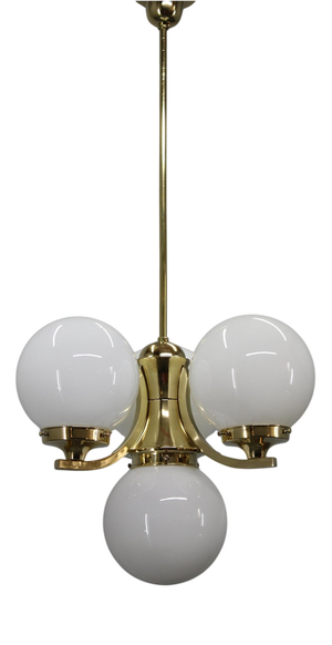 Art Deco Brass Chandelier with Opaline Glass, Czechoslovakia, 1930s