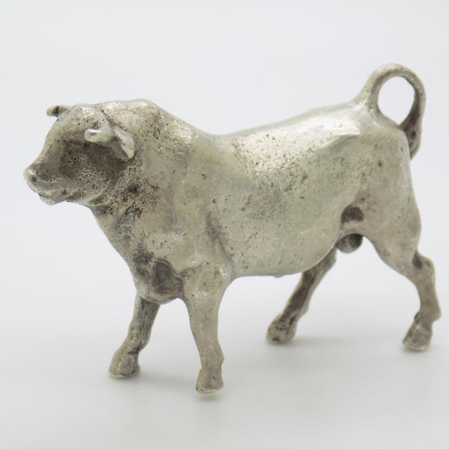 Vintage Italian Handmade Silver Bull Figurine, 1940s For Sale - Image 3 of 12