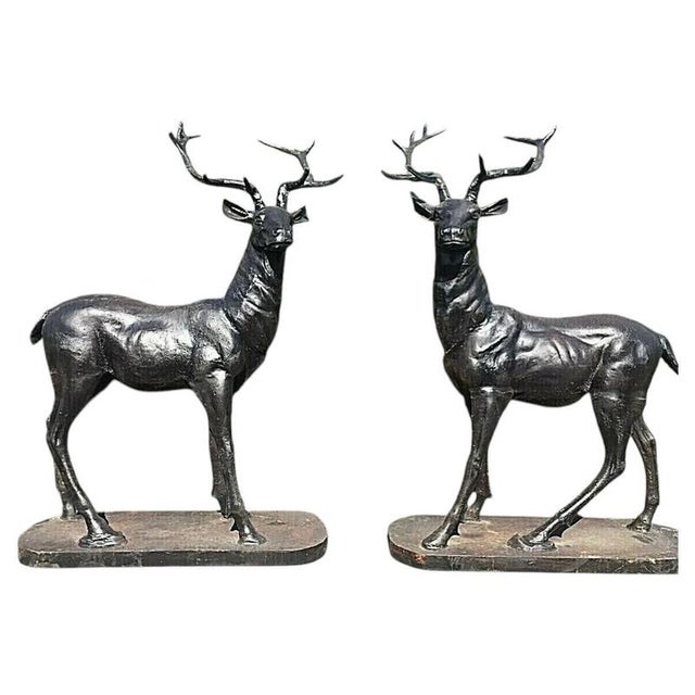 Gold Cast Iron Stag Garden and Gate Pier Sculptures in Bronze, Set of 2 For Sale - Image 8 of 8