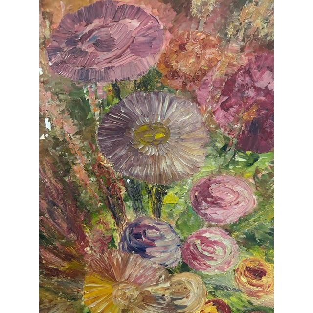 Oil on canvas from the 1950s, signed R. Poirot lower right. This composition depicts a stylized bouquet of flowers in a...