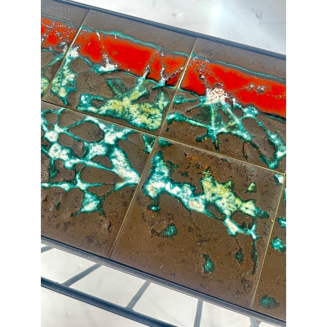 1950s Side Table Magazine Holder Attributed to Jacques Adnet With Lava Stones Tiles For Sale - Image 10 of 12