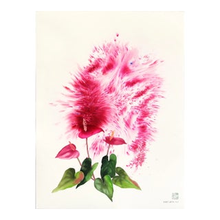 Flamingo Lily - Dramatic Abstract Pink Botanical Floral Still Life Painting Original Artwork by Xiao Wen Xu For Sale