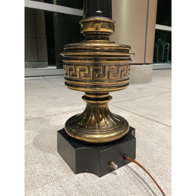 Stiffel Greek Key Brass Table Lamp With Large Regency Flame Chicago For Sale - Image 10 of 13