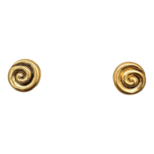 Vintage 1980s Signed Ysl Yves Saint Laurent Goldtone Spiral Pierced Earrings-2 Pieces For Sale