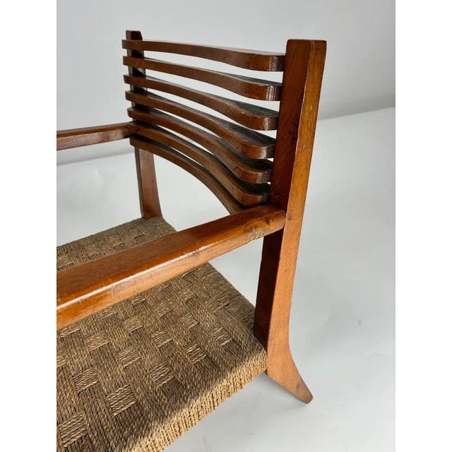 Bauhaus Vintage Italian Wood and Rope Armchair, 1930s For Sale - Image 3 of 10