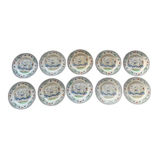 Set of 10 Antique English Farmers Arms Plates 6.125 Inch British Transferware B LTD England Rustic Tableware 1900-1920 For Sale
