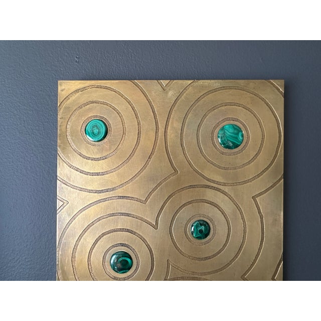 Engraved Brass and Malachite Wall Sculpture For Sale - Image 4 of 10