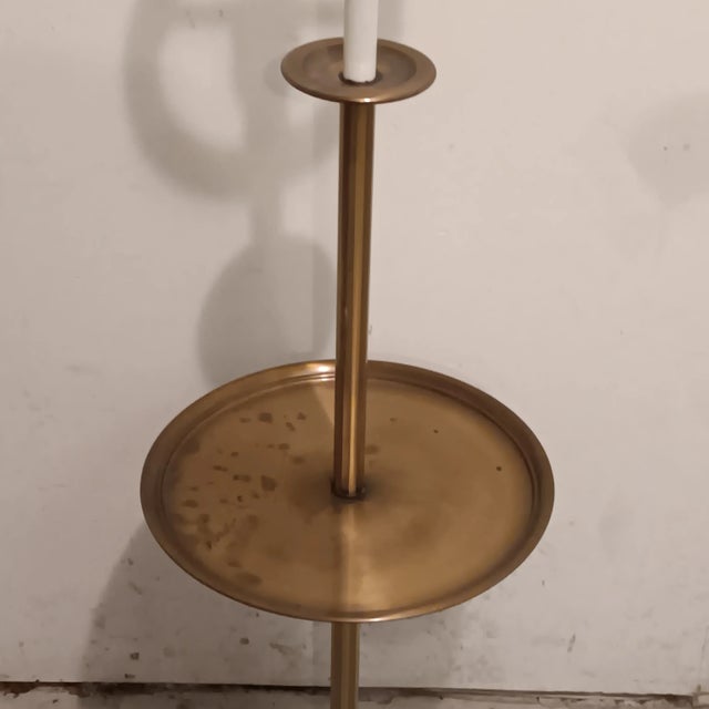 Metal Vintage MCM Brass Floor Lamp With Built-in Table and Lamp Shade For Sale - Image 7 of 18