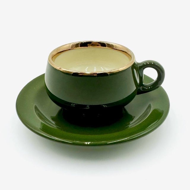 Empire Green Espresso Cups with Gold Trim by Helvetia Express, 1970s, Set of 10 For Sale - Image 3 of 9