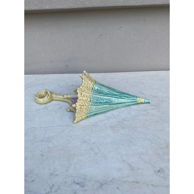 English 19th Century Majolica Umbrella Wall Pocket.