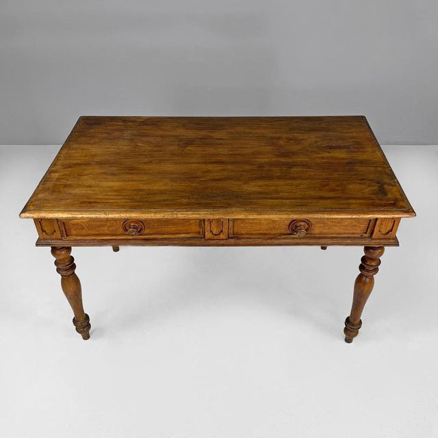 Italian Wooden Table with 2 Drawers and Turned Legs, 1800s For Sale - Image 6 of 18