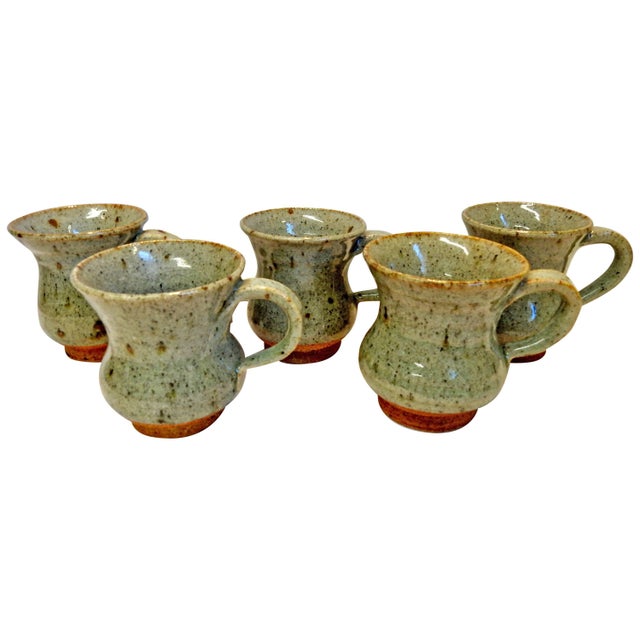 Ceramic Set of Five Hand Thrown Stoneware Mugs For Sale - Image 7 of 7