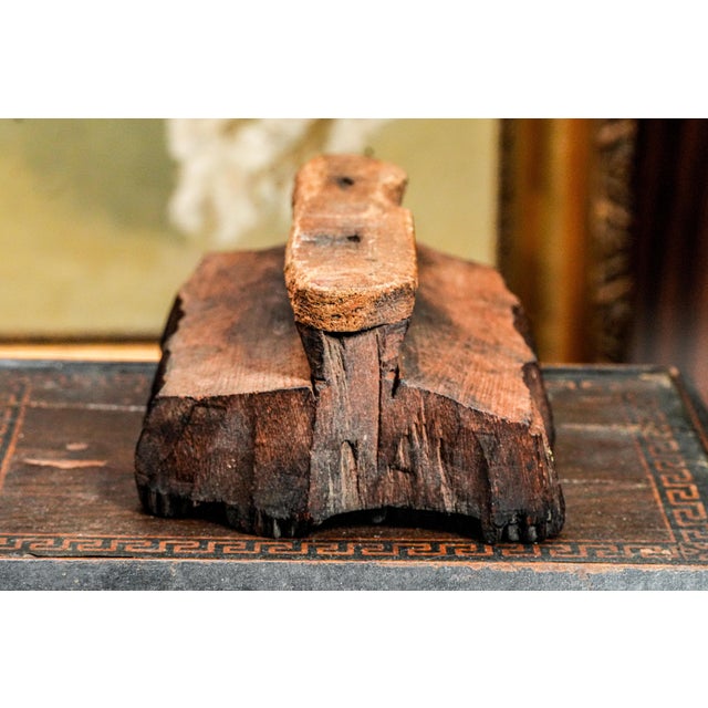 Amazing Antique Handmade Carved Wood Antique Asian Textile Printing Block Fabric Stamper Unique Bohemian Home Decor Object For Sale - Image 10 of 10