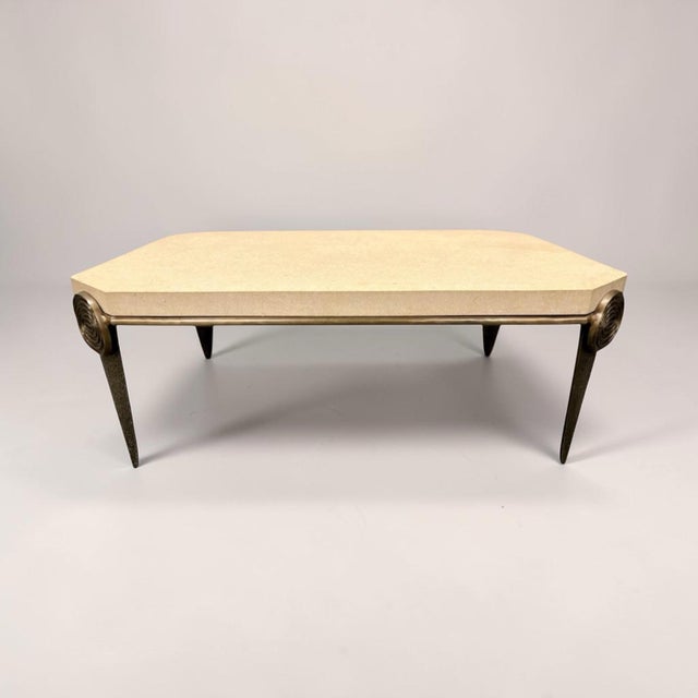 The Medallion coffee table from iconic artist and designer Tom Corbin. A substantial Hillsboro beveled limestone top rests...