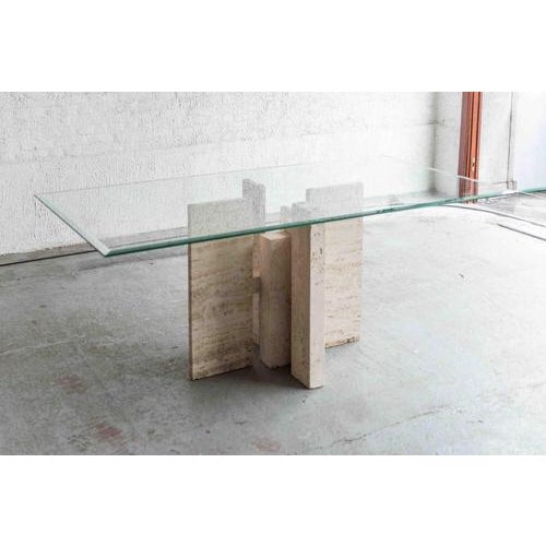 Glass & Travertine Dining Table by Willy Ballez For Sale - Image 15 of 18