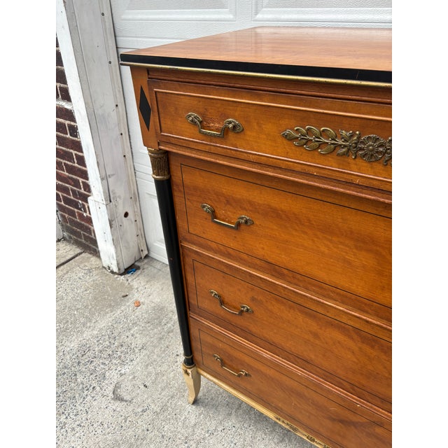 Vintage Neoclassical Revival Chest of Drawers, Empire Style Painted & Gilt Accent Dresser For Sale - Image 9 of 12