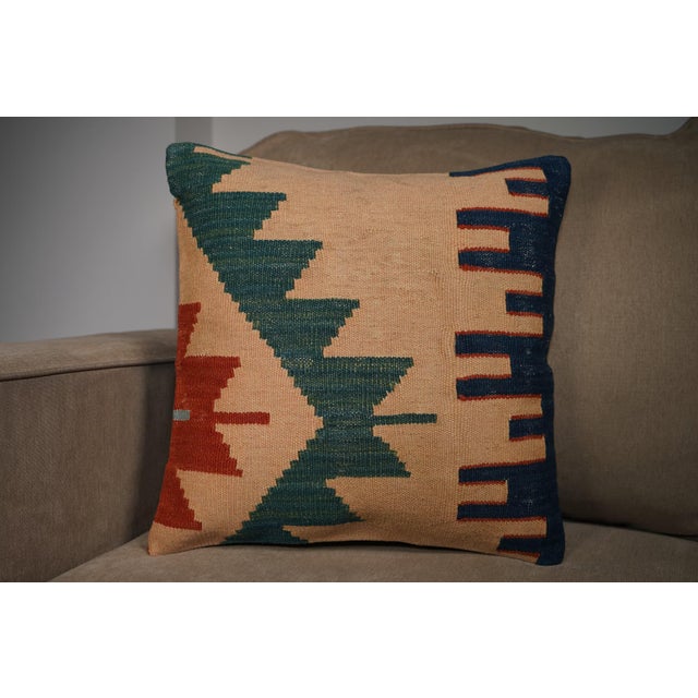 Beige 16x16 Vintage Kilim Pillow Cover – Geometric Southwest Pattern For Sale - Image 8 of 8