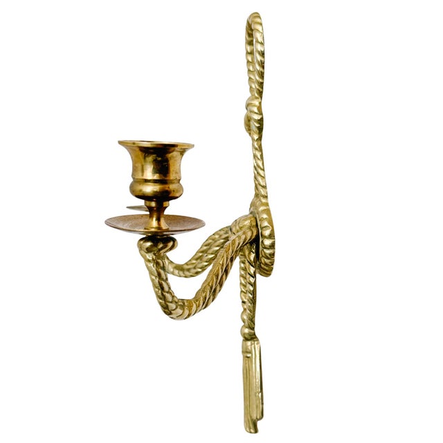 Brass Vintage Andrea by Sadek Brass Rope & Tassel Two-Light Wall Sconces - A Pair For Sale - Image 8 of 10