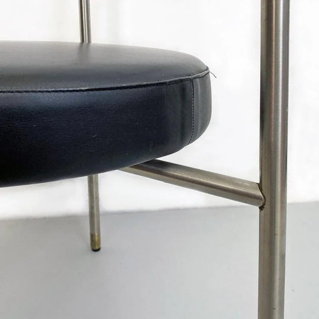 Post Modern Italian Cockpit Shape Leather & Steel Side Chair, 1980s For Sale - Image 9 of 16