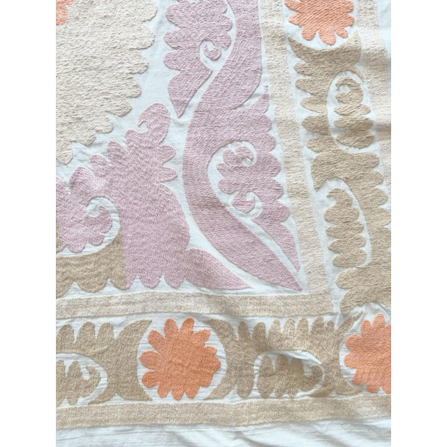 Mid-Century Modern Suzani Wall Tapestry - Neutral Tan Uzbekistan Embroidery For Sale - Image 3 of 16