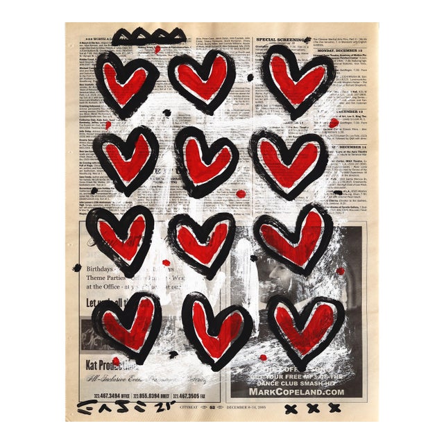 Love Times Twelve - Original Pop Street Art Acrylic Painting on Newspaper by Gary John For Sale
