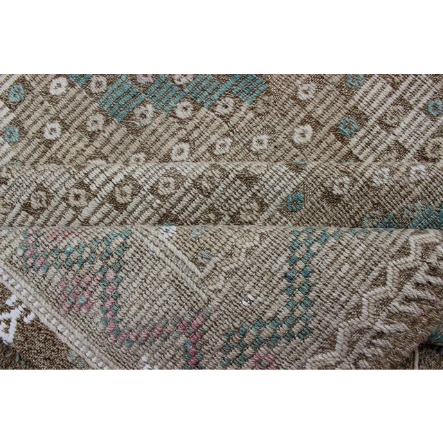 Vintage Turkish Kilim Rug in Soft Teal, Beige, and Taupe With Diamond Pattern For Sale - Image 11 of 13