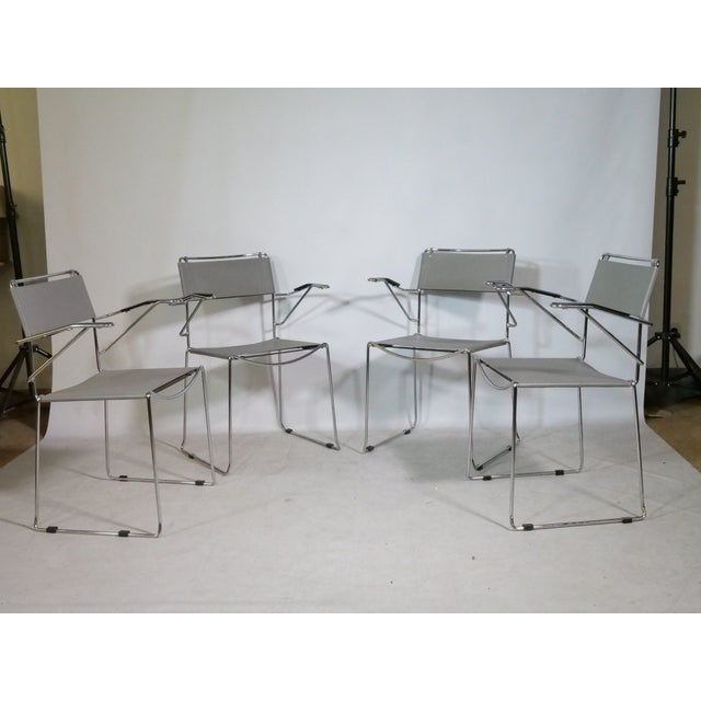 Mid-Century Modern Mid-Century Stackable Chrome and Leather Chairs, Italy, 1970s, Set of 4 For Sale - Image 3 of 15