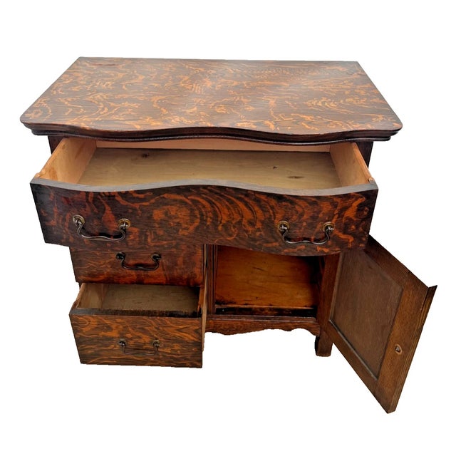 19th Century Victorian Tiger Oak Credenza / Side Cabinet With Serpentine Front For Sale - Image 4 of 13