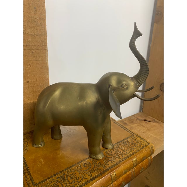 Vintage Brass Elephant with Burnished Patina. Made in the Mid 20th Century.