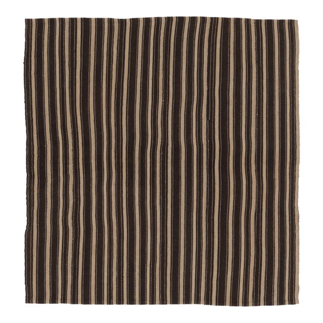 Vintage Persian Striped Kilim in Brown and Beige Geometric Stripes - Rug & Kilim For Sale