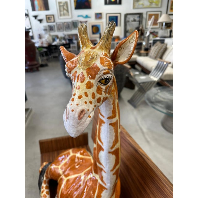 Large Italian Majolica Terracotta Glazed Giraffe For Sale In Palm Springs - Image 6 of 12