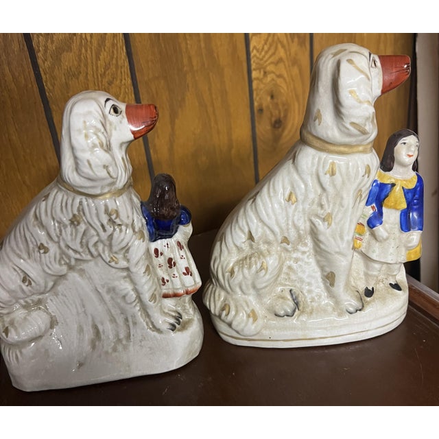 19th Century One Pair of Antique Staffordshire Dogs With Children For Sale - Image 5 of 8