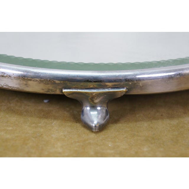 Antique Victorian Art Nouveau Round Plateau Mirror Dresser Bar Vanity Tray 13" For Sale - Image 6 of 11