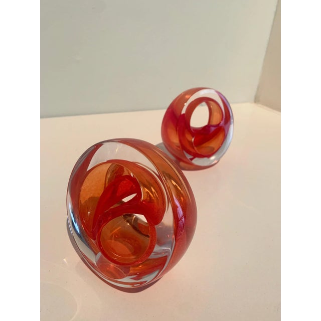 English Teign Valley Red Art Glass Sculptures or Bookends - A Pair For Sale - Image 9 of 12